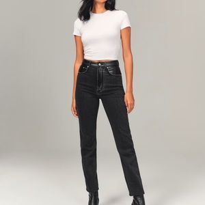 Ultra high rise mixed fabric ankle jeans